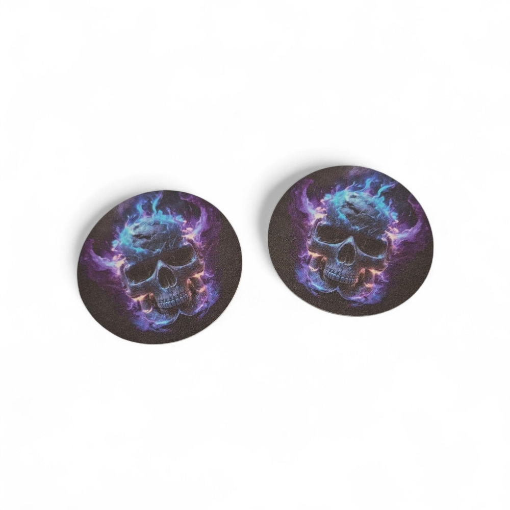 Flaming Skull Car Cup Holder Coasters Set of 2 N̈WOT